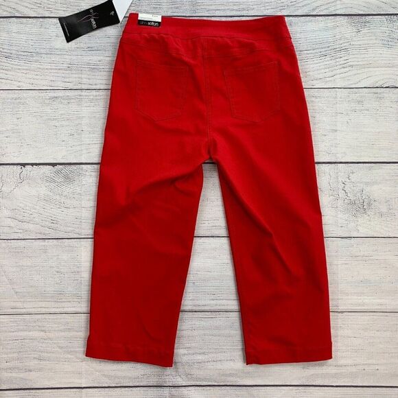 SlimSation Capri Crop Pants sz 2 Red Stretch Pull on Inseam 21" New NWT - Picture 5 of 10
